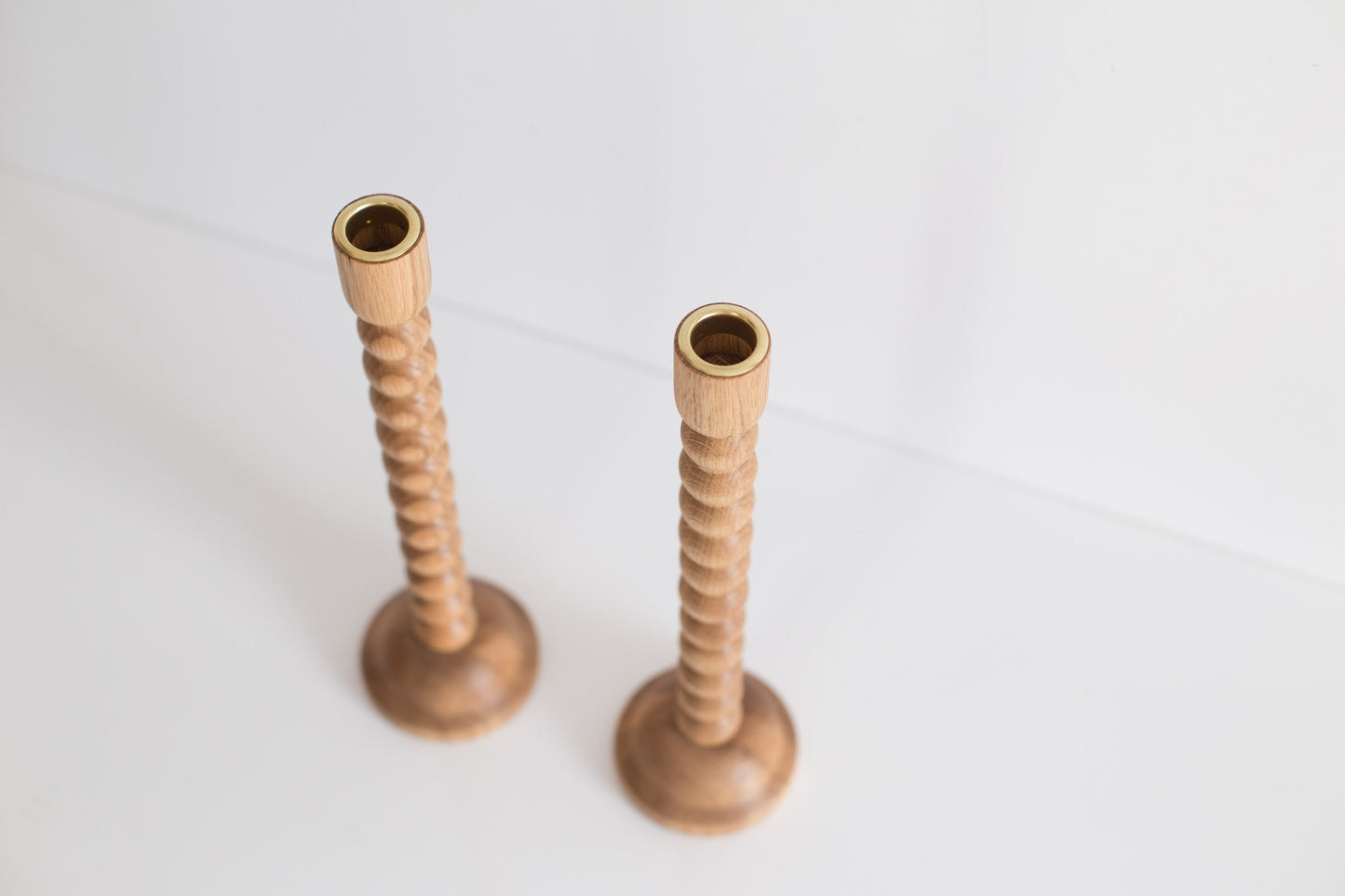 Set of 2 Wooden Taper Candle Holders, Bubble, Hand-Turned Oak
