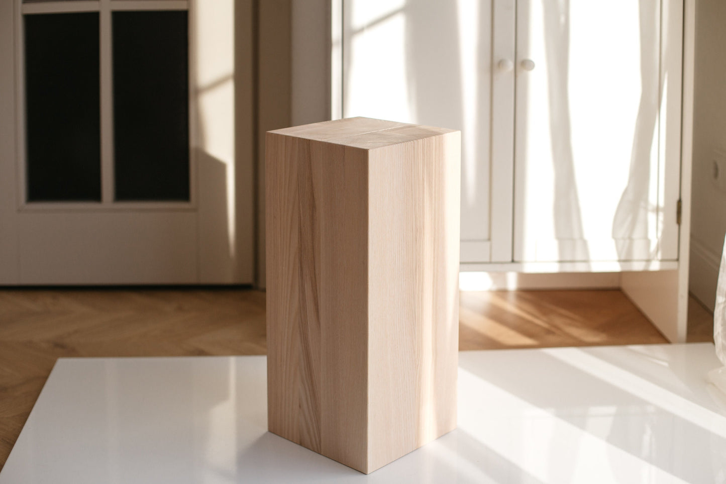 Handmade Wooden Coffee Table – Solid Ash Wood Block H450 mm