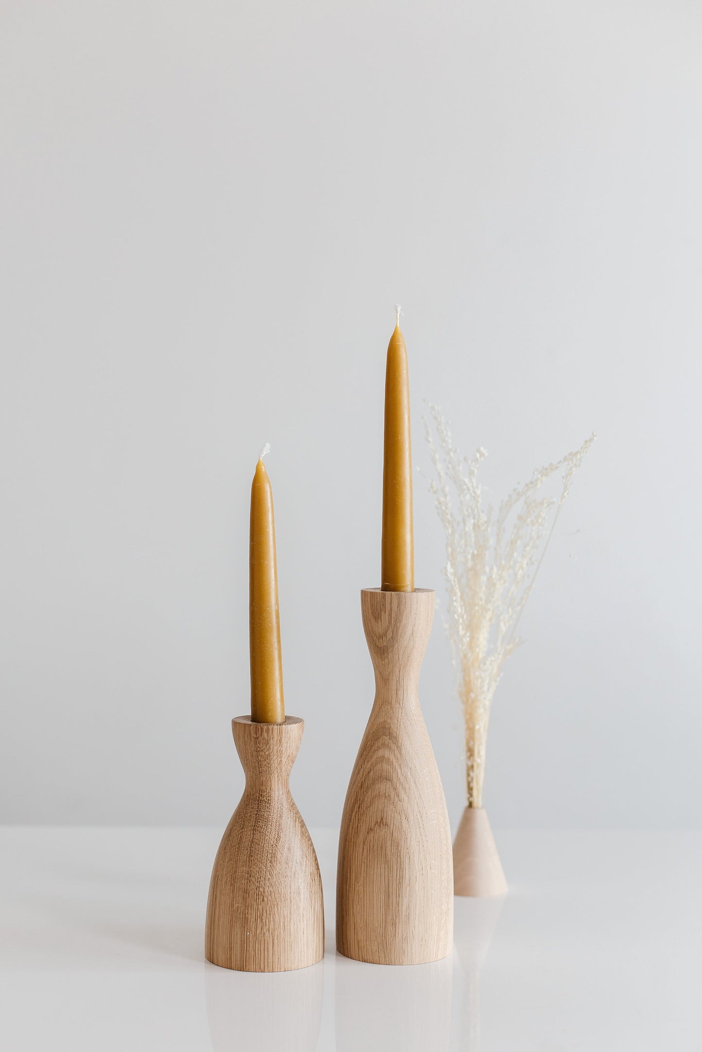 Set of 2 Wooden Taper Candle Holders, Wide, Hand-Turned Oak