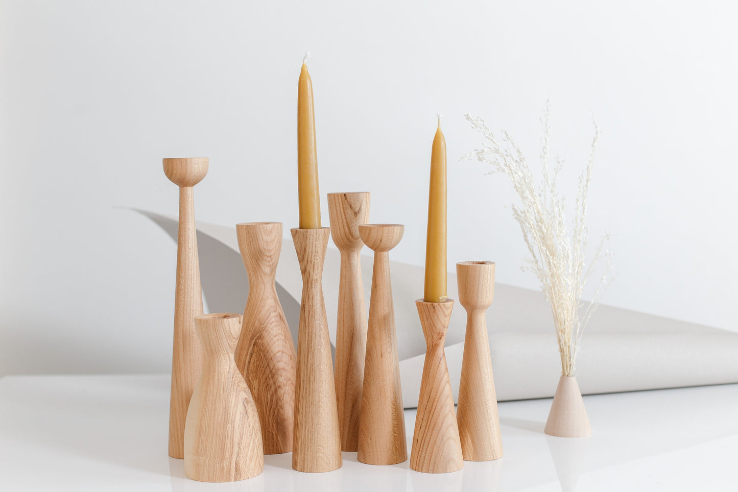 Set of 2 Wooden Taper Candle Holders, Standart, Hand-Turned Oak