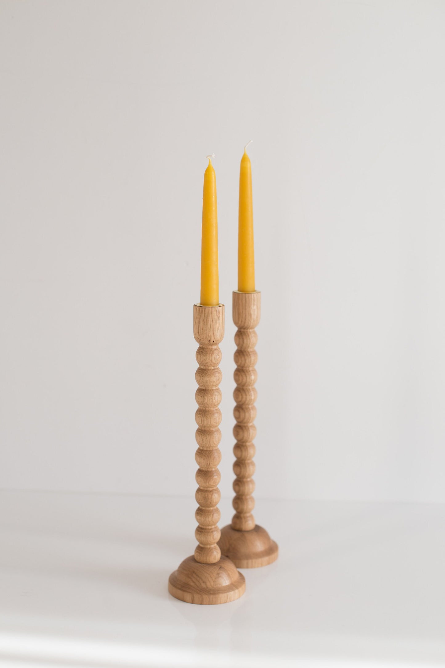 Set of 2 Wooden Taper Candle Holders, Bubble, Hand-Turned Oak