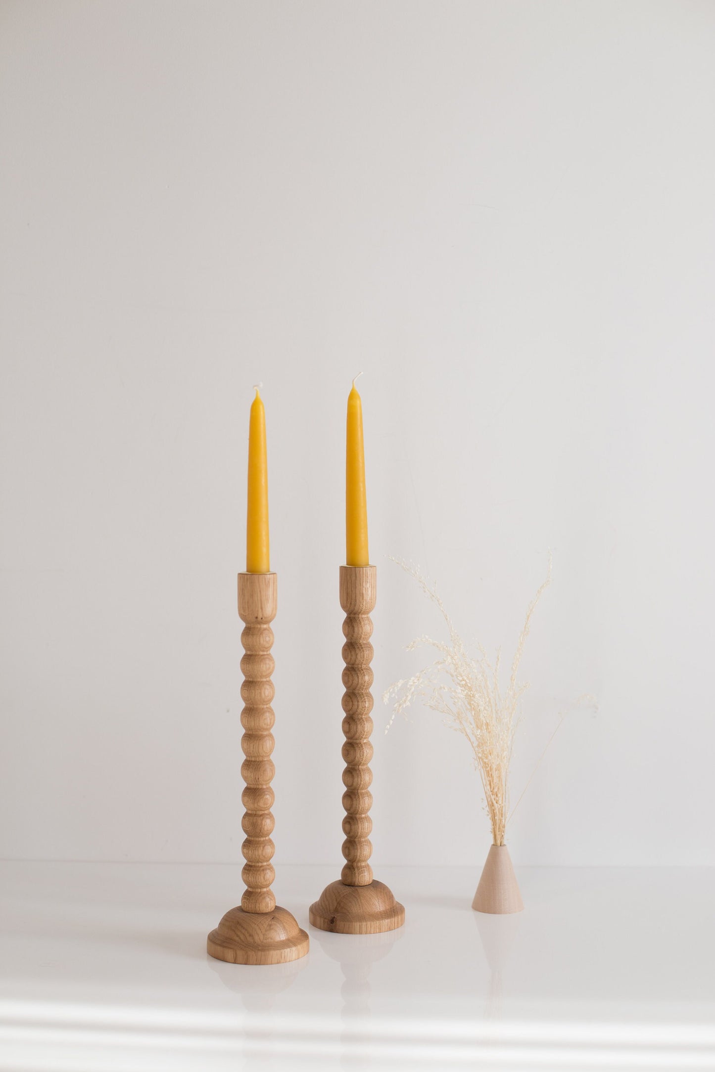 Set of 2 Wooden Taper Candle Holders, Bubble, Hand-Turned Oak