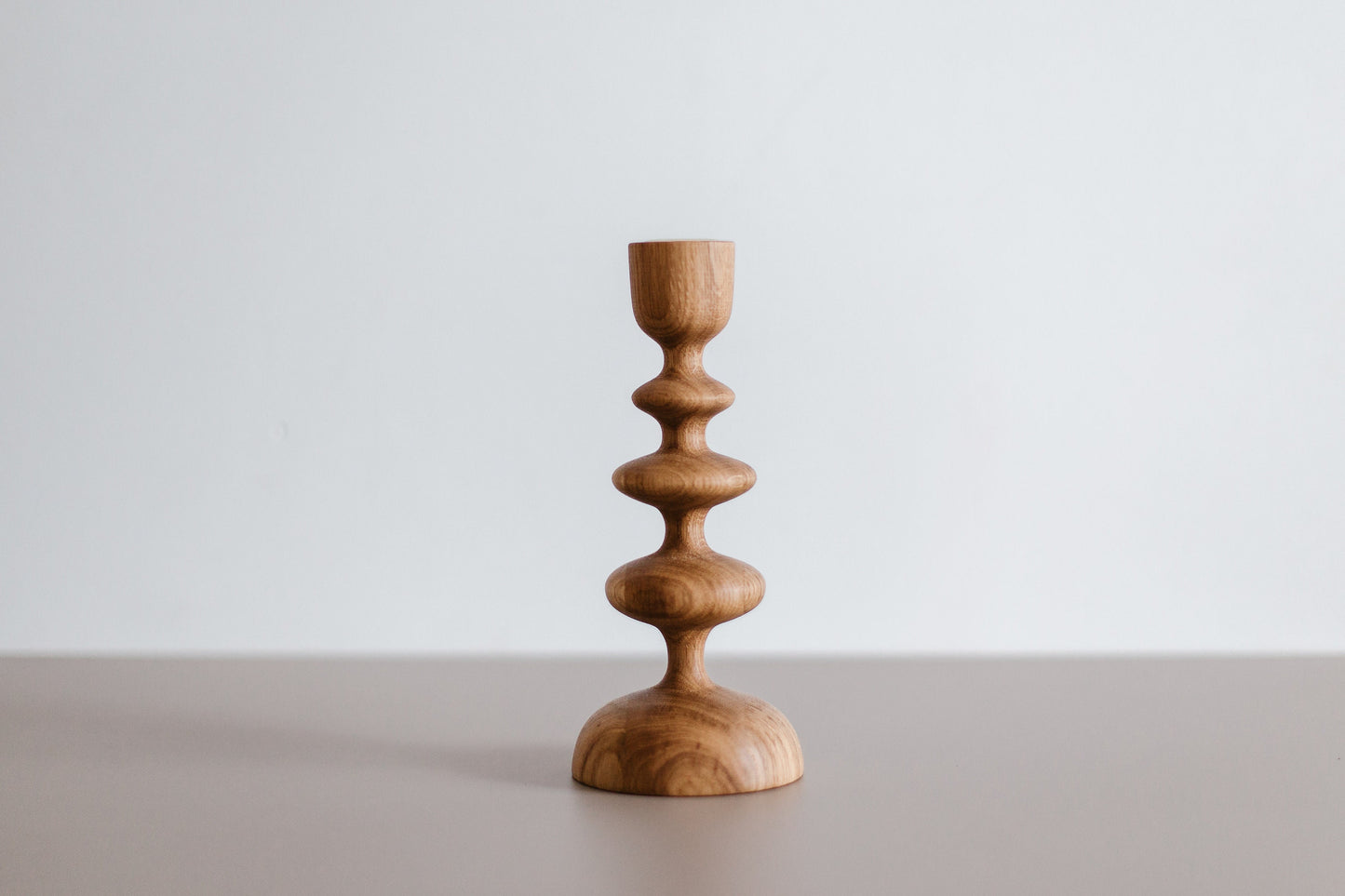 Set of 2 Wooden Taper Candle Holders, Wave,  Hand-Turned Oak