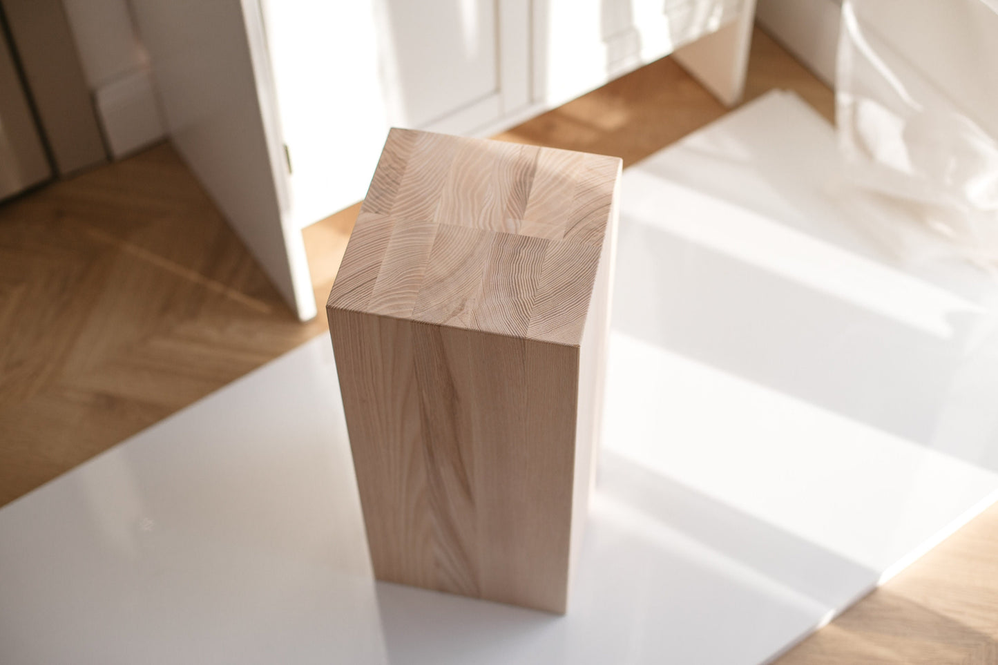 Handmade Wooden Coffee Table – Solid Ash Wood Block H450 mm