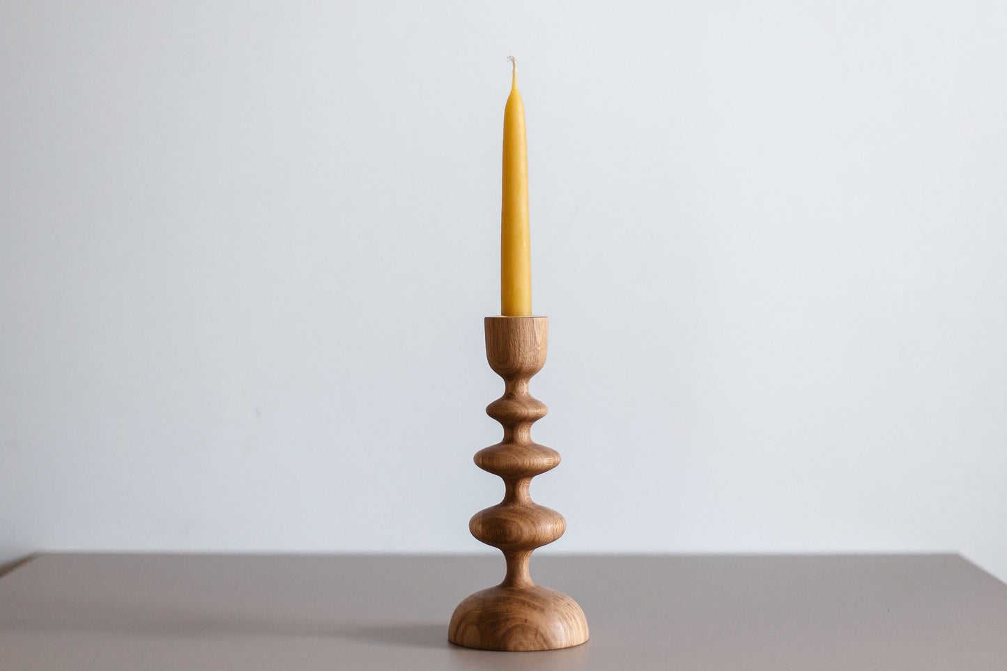 Set of 2 Wooden Taper Candle Holders, Wave,  Hand-Turned Oak