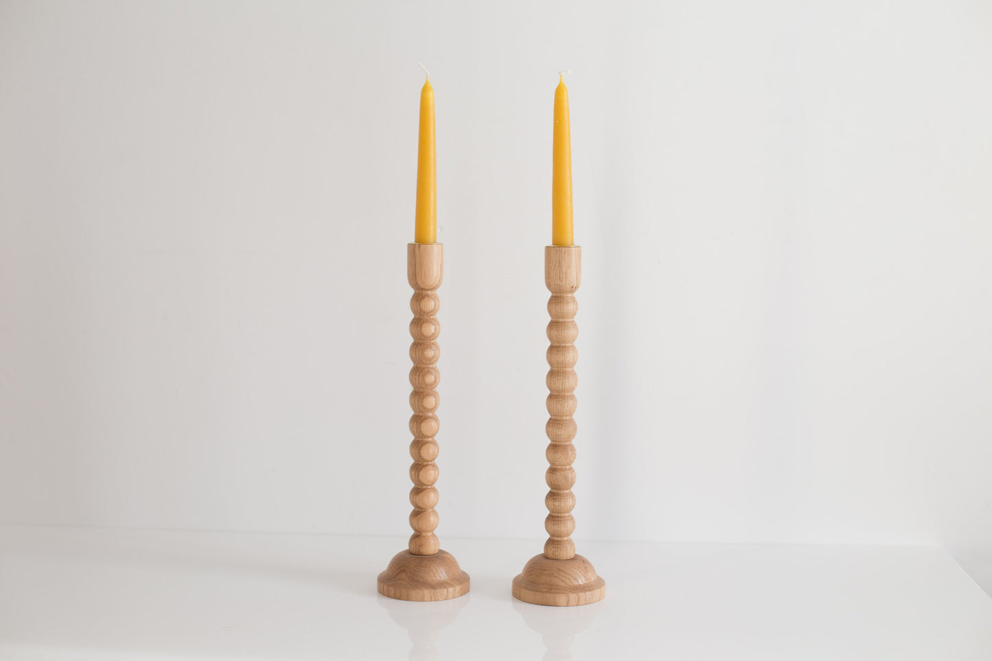 Set of 2 Wooden Taper Candle Holders, Bubble, Hand-Turned Oak
