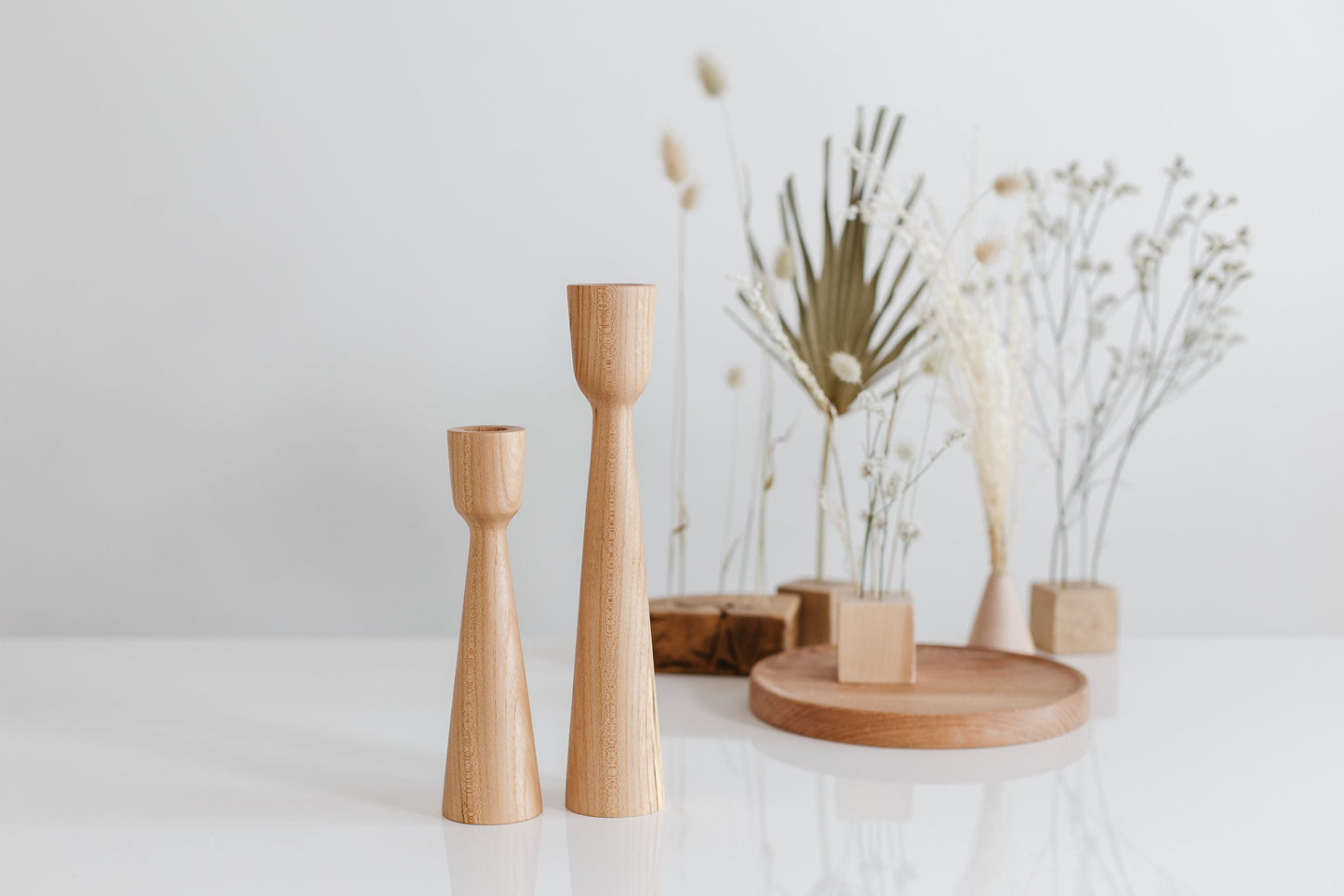 Set of 2 Wooden Taper Candle Holders, Standart, Hand-Turned Oak