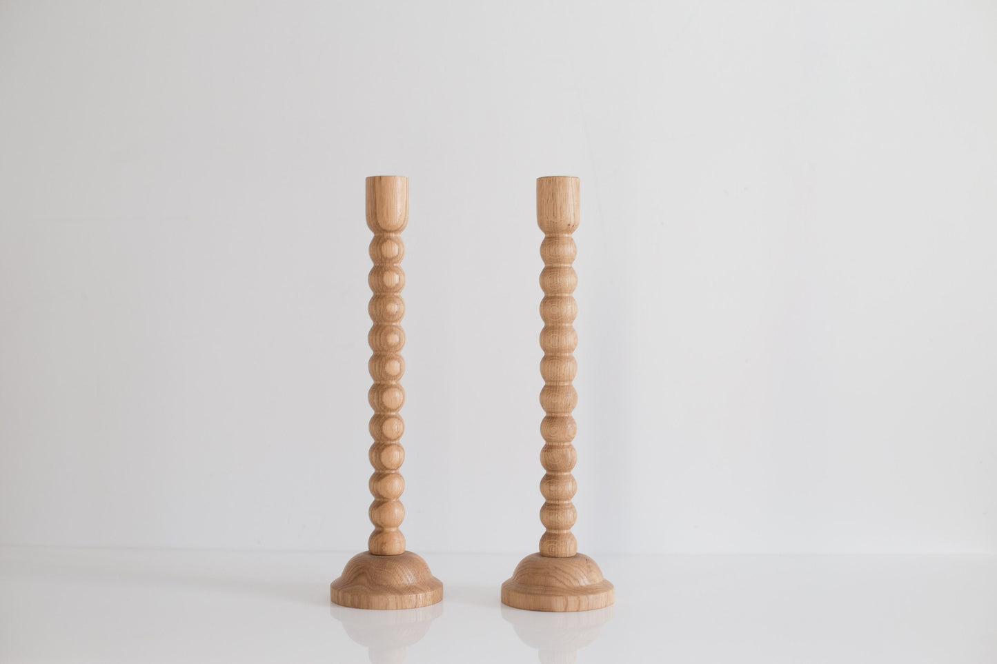 Set of 2 Wooden Taper Candle Holders, Bubble, Hand-Turned Oak