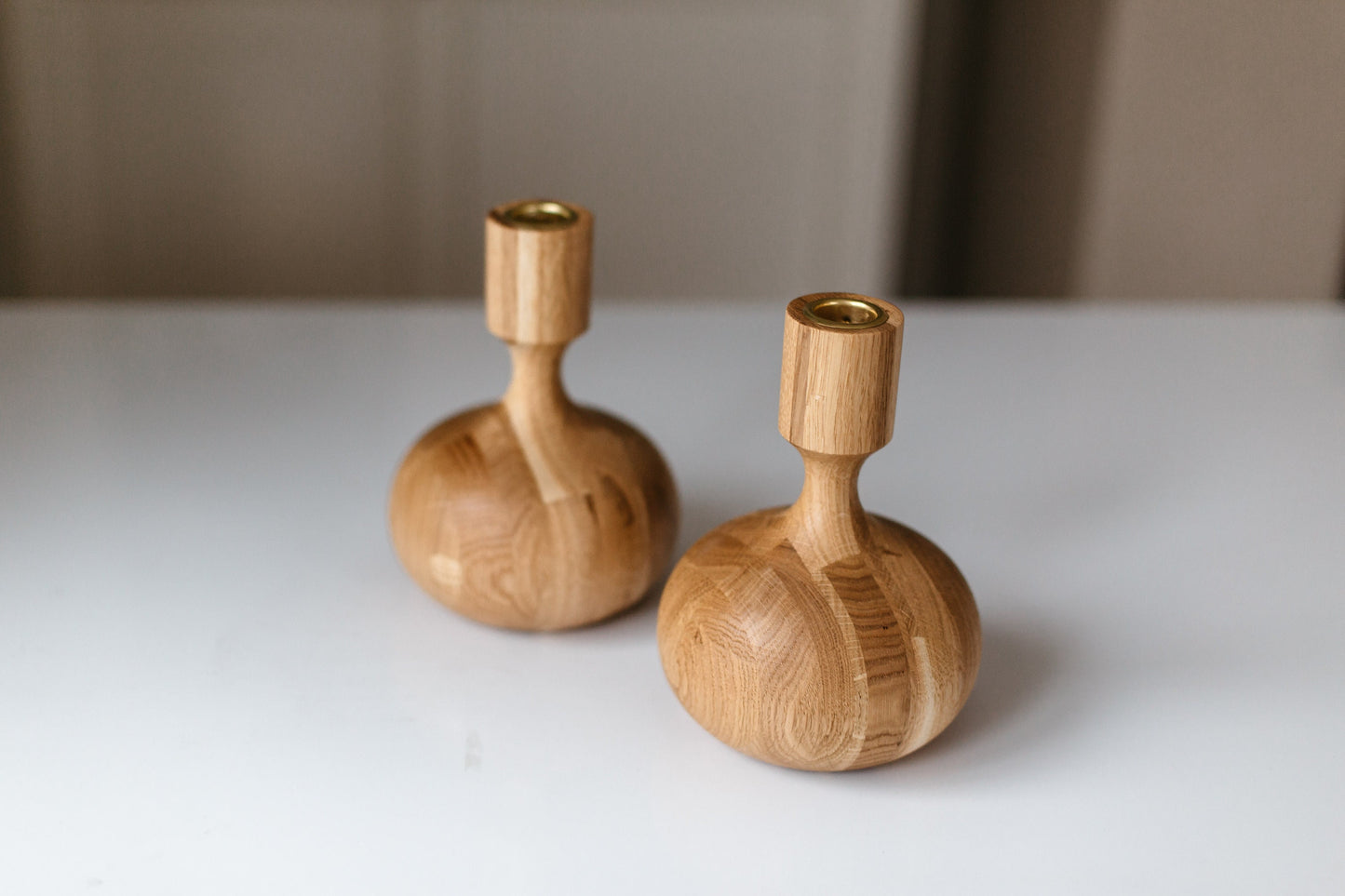 Set of 2 Wooden Taper Candle Holders, Queen, Hand-Turned Oak