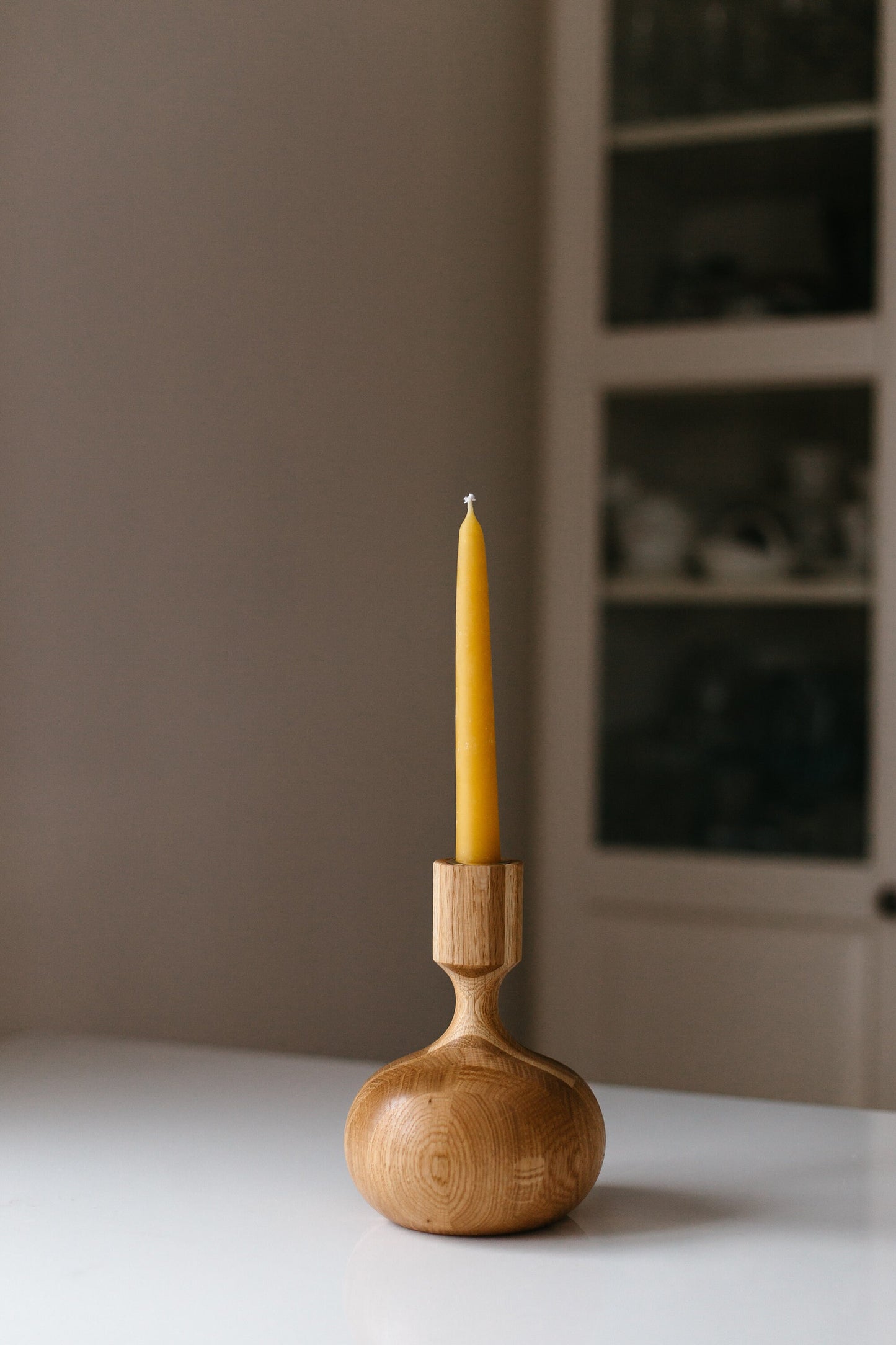 Set of 2 Wooden Taper Candle Holders, Queen, Hand-Turned Oak