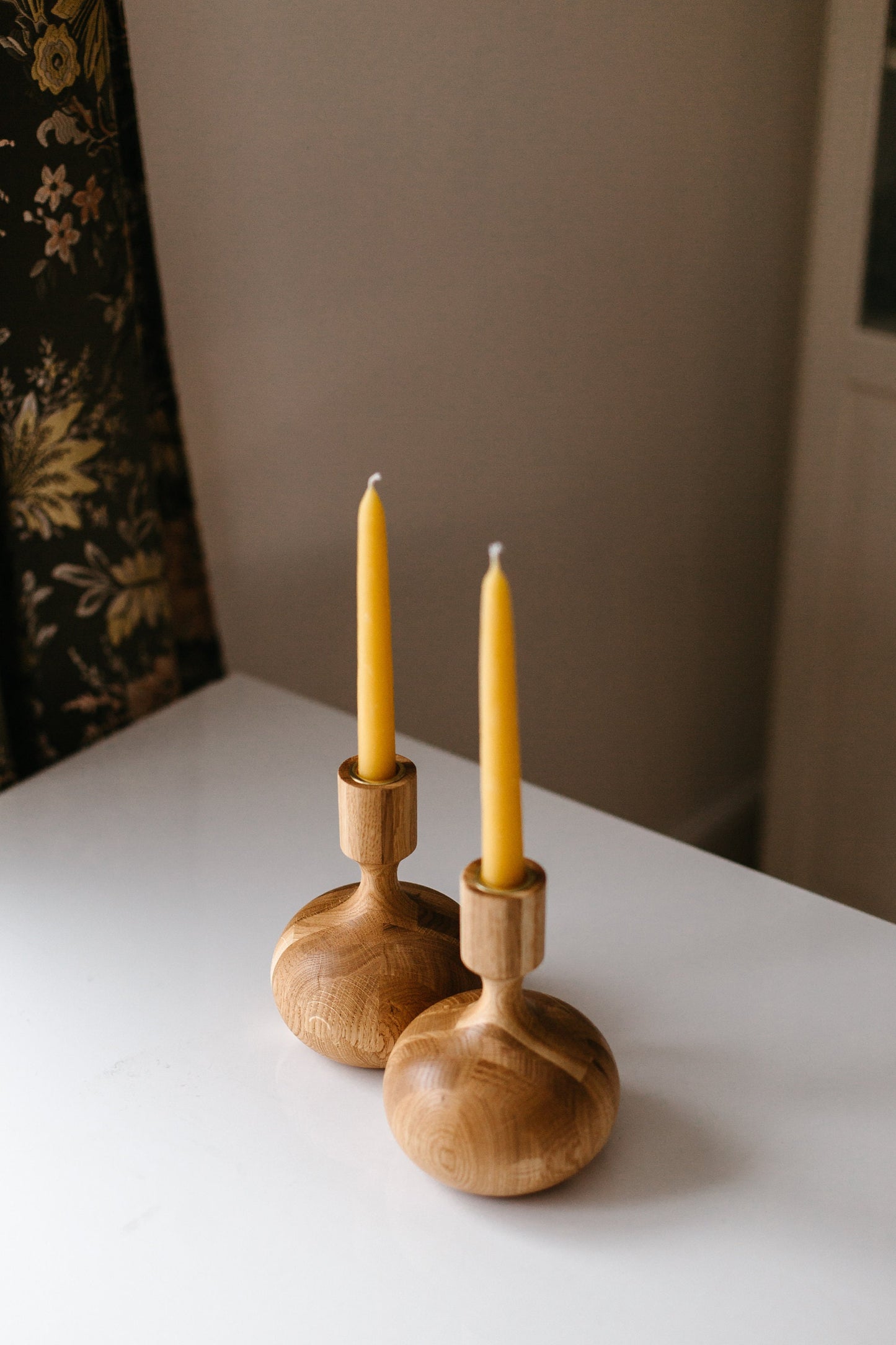 Set of 2 Wooden Taper Candle Holders, Queen, Hand-Turned Oak