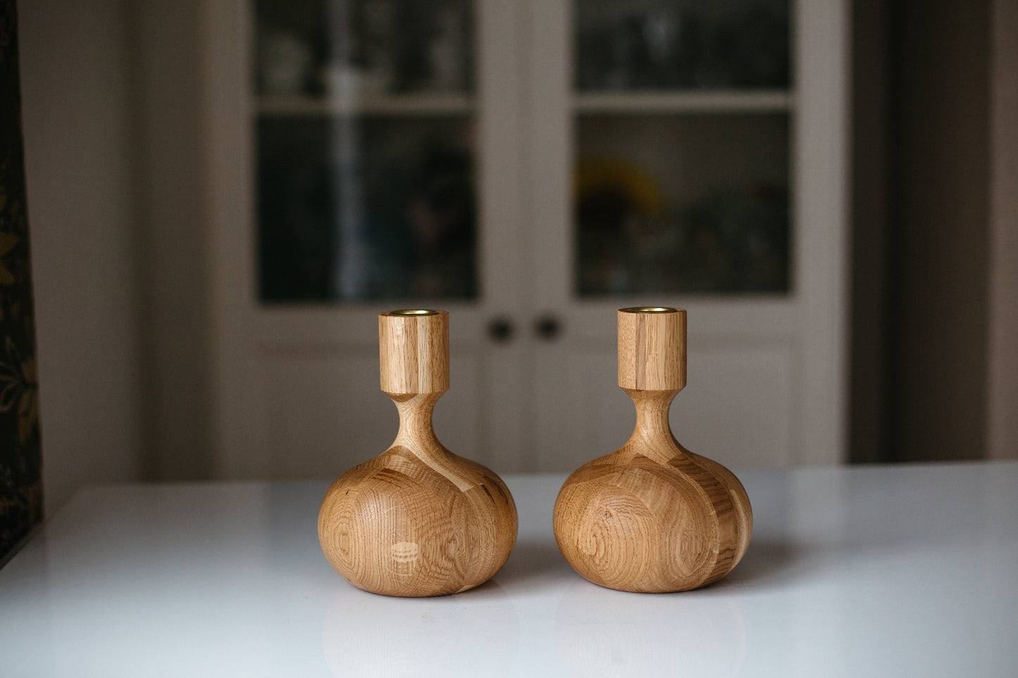Set of 2 Wooden Taper Candle Holders, Queen, Hand-Turned Oak