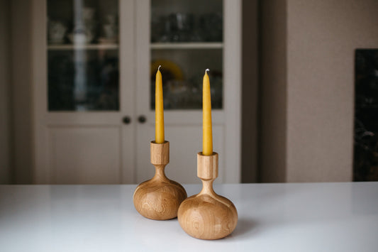 Set of 2 Wooden Taper Candle Holders, Queen,  Hand-Turned Oak