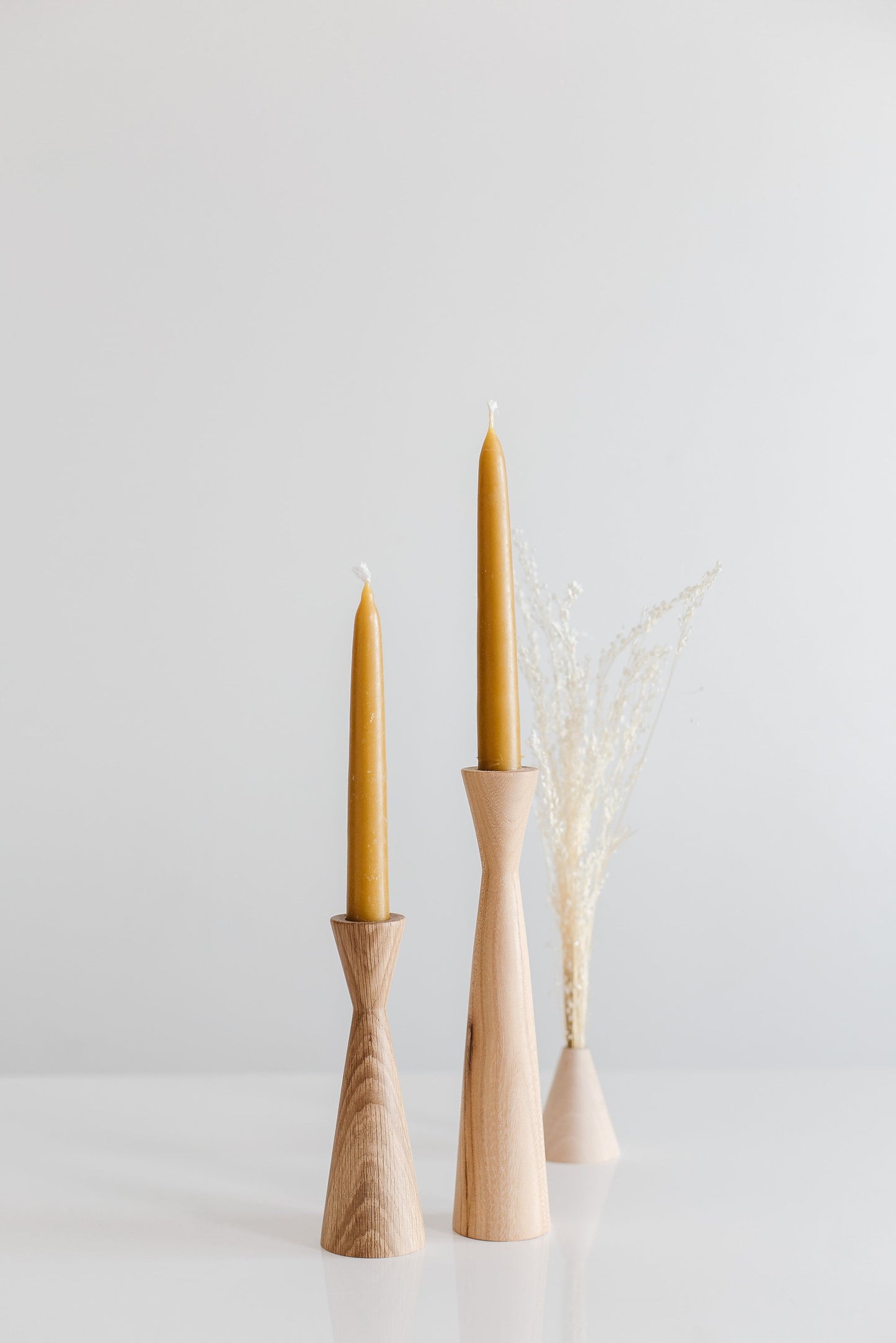 Set of 2 Wooden Taper Candle Holders, Triangles, Hand-Turned Oak