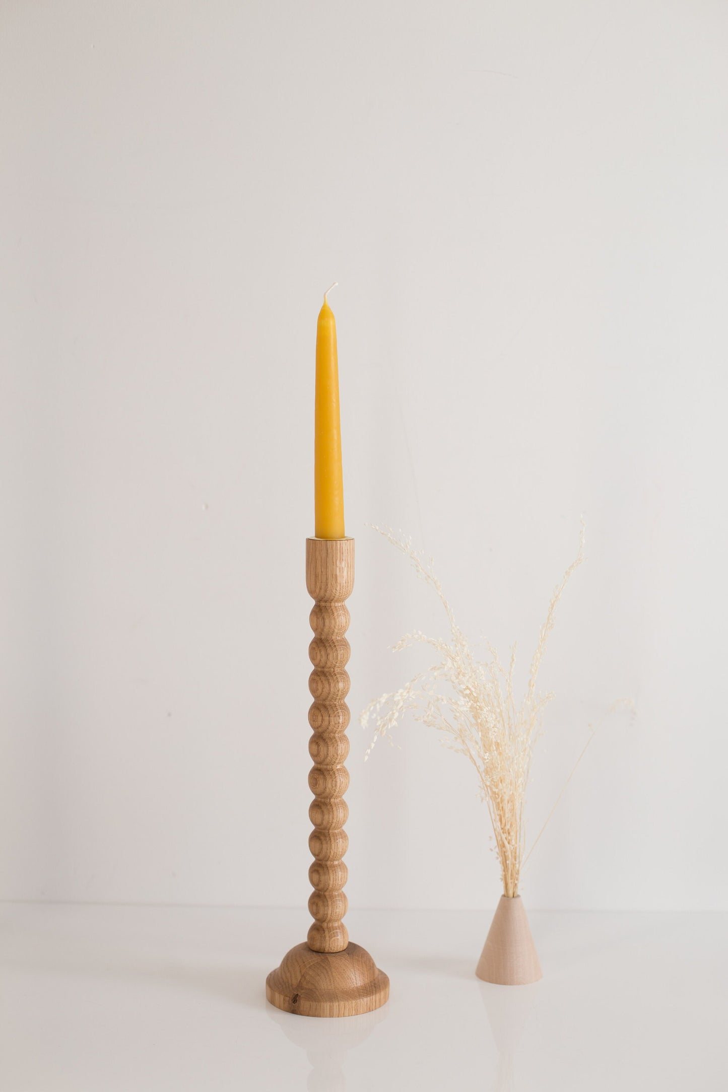 Set of 2 Wooden Taper Candle Holders, Bubble, Hand-Turned Oak