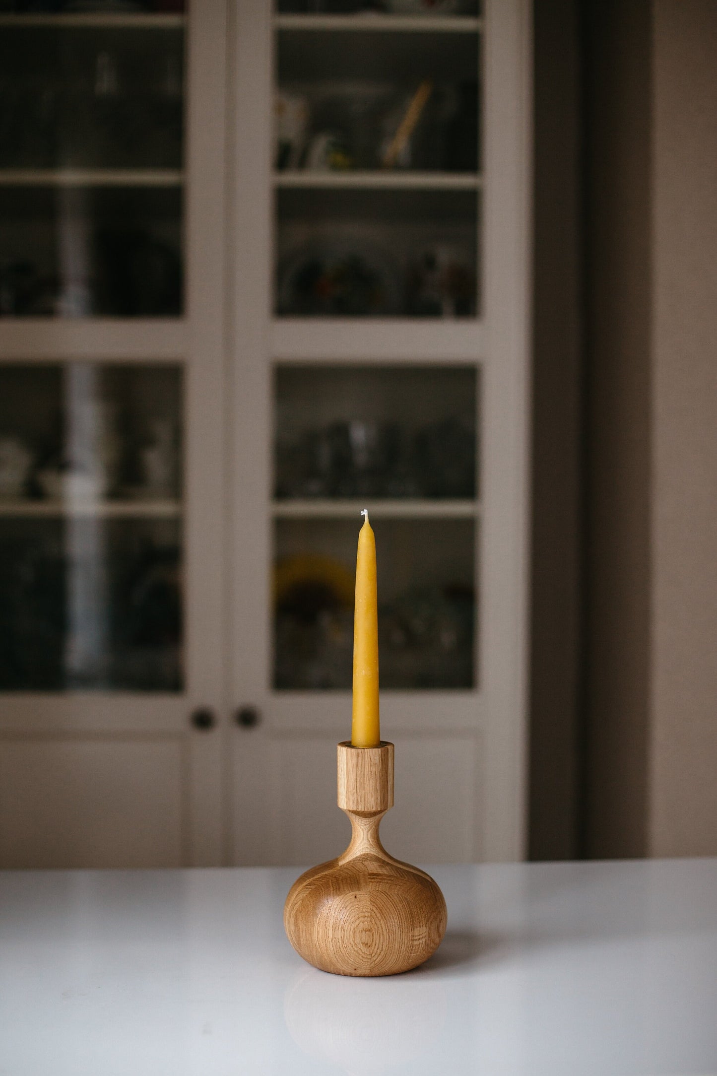 Set of 2 Wooden Taper Candle Holders, Queen, Hand-Turned Oak