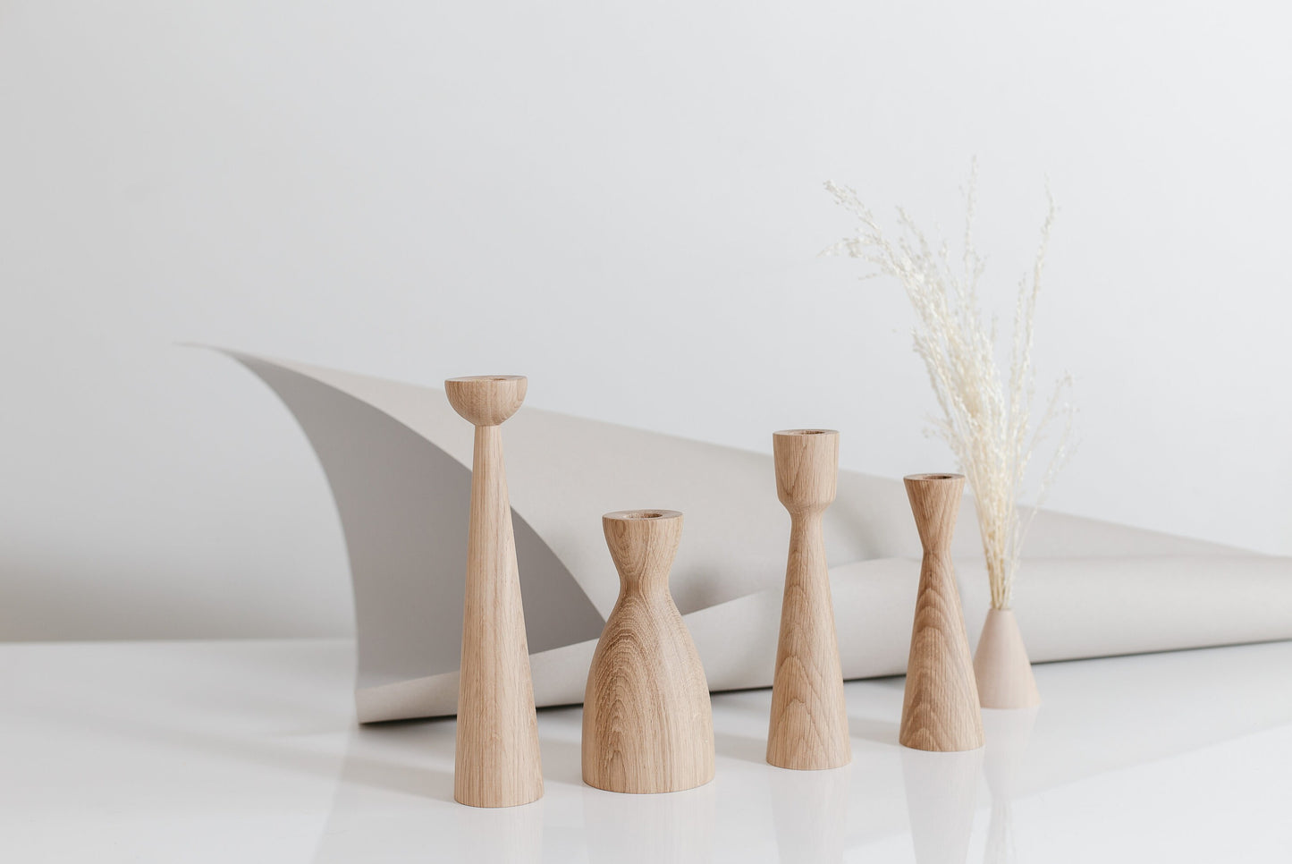Set of 2 Wooden Taper Candle Holders, Triangles, Hand-Turned Oak