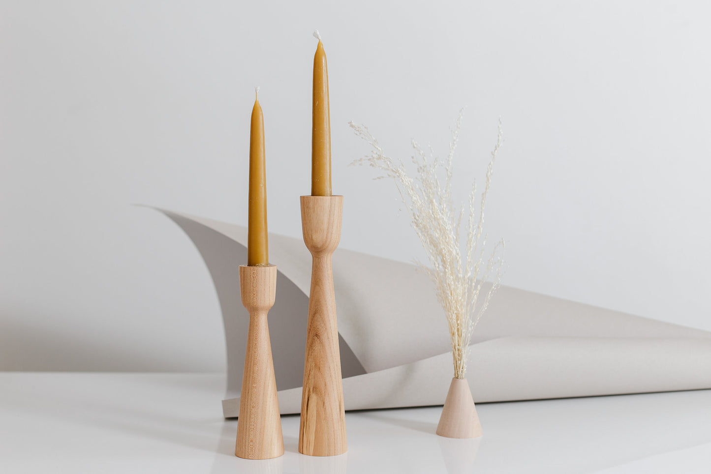 Set of 2 Wooden Taper Candle Holders, Standart, Hand-Turned Oak