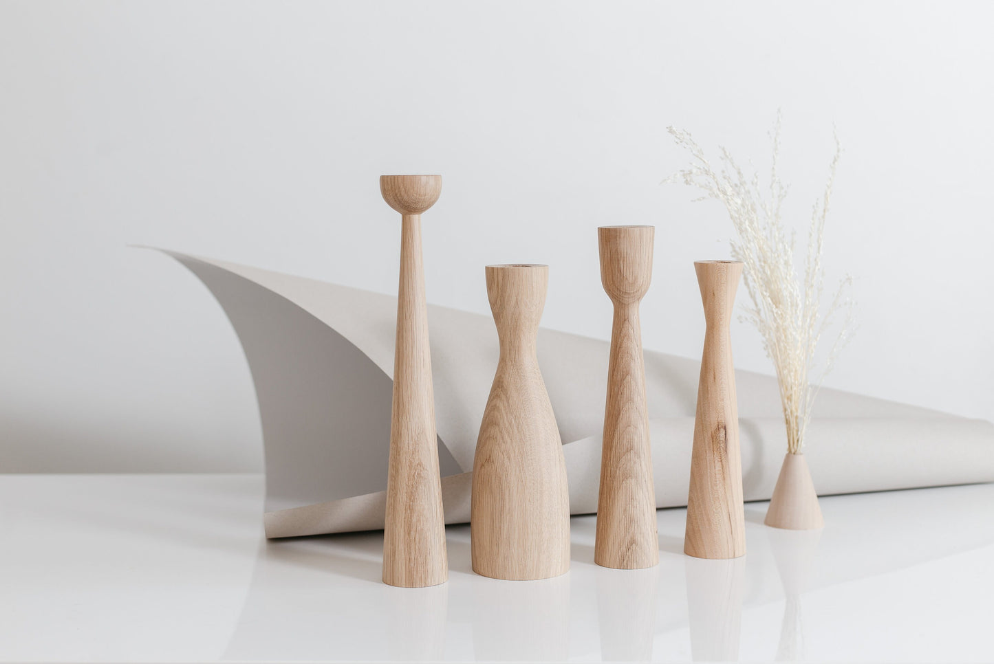 Set of 2 Wooden Taper Candle Holders, Wide, Hand-Turned Oak