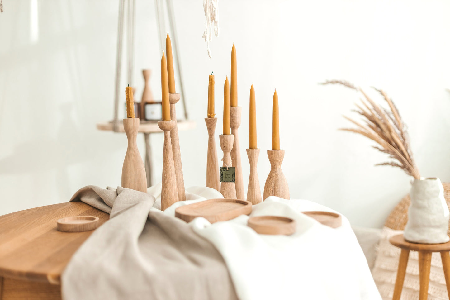 Set of 2 Wooden Taper Candle Holders, Standart, Hand-Turned Oak