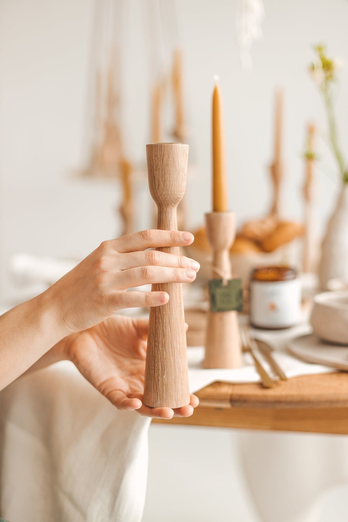 Set of 2 Wooden Taper Candle Holders, Standart, Hand-Turned Oak
