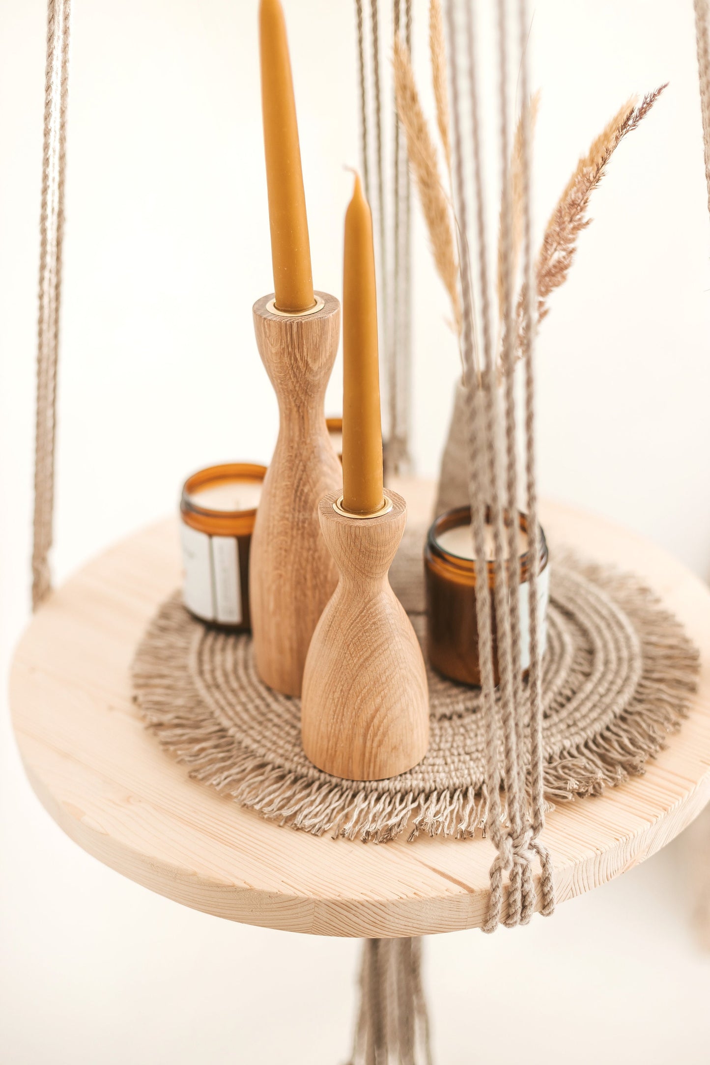 Set of 2 Wooden Taper Candle Holders, Wide, Hand-Turned Oak