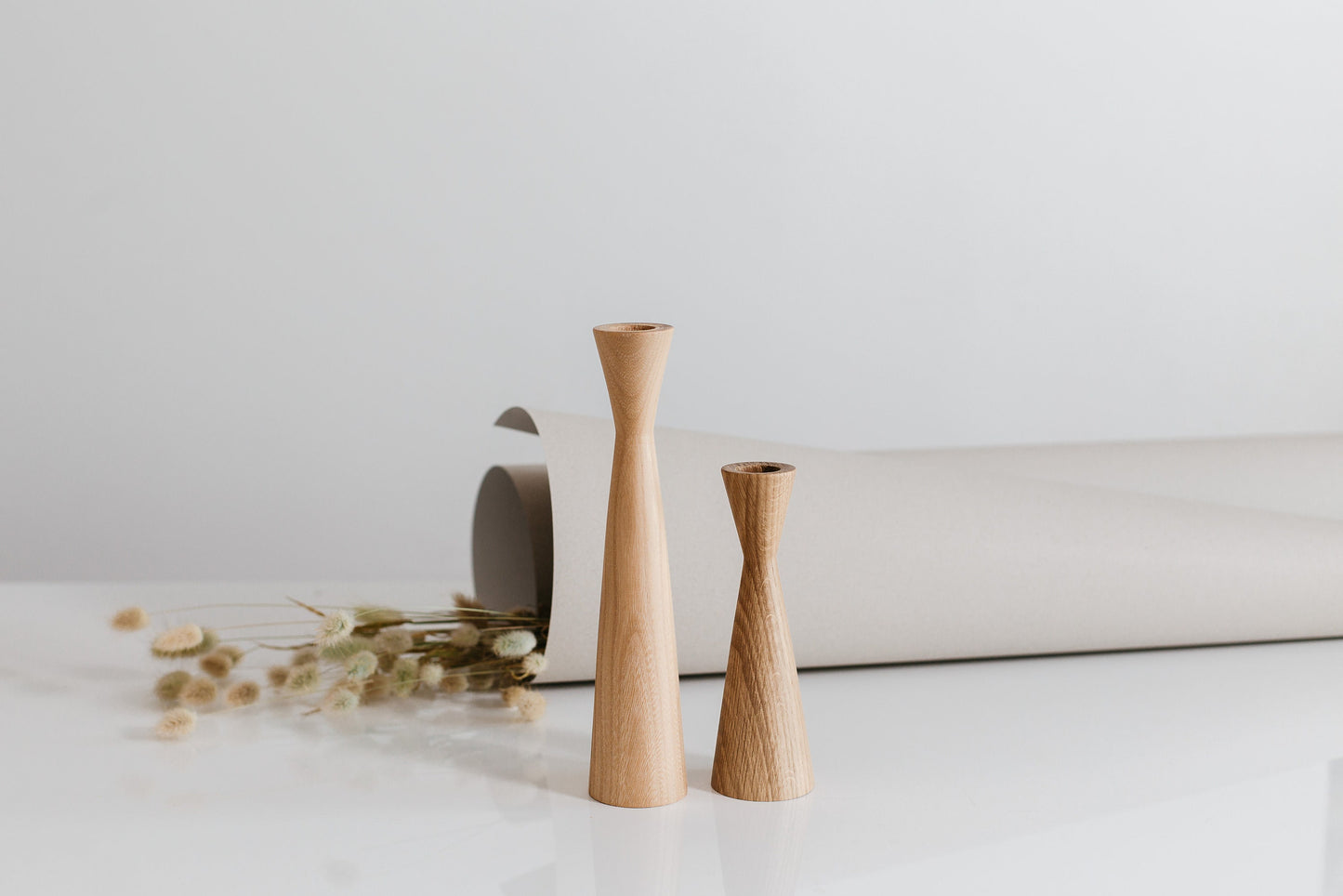 Set of 2 Wooden Taper Candle Holders, Triangles, Hand-Turned Oak