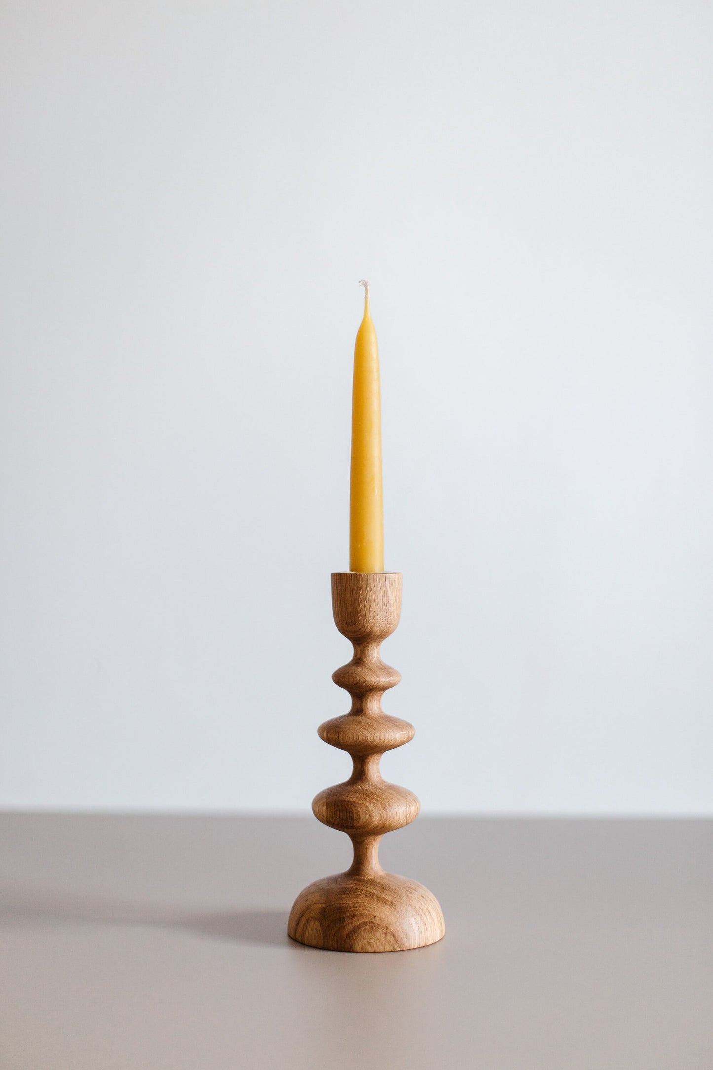 Set of 2 Wooden Taper Candle Holders, Wave,  Hand-Turned Oak