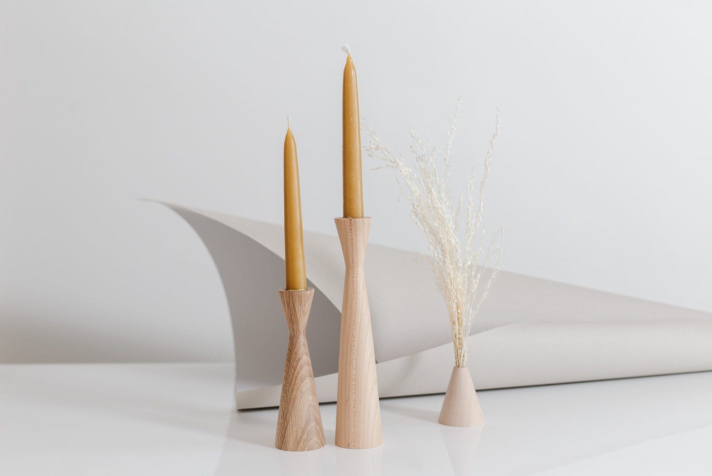 Set of 2 Wooden Taper Candle Holders, Triangles, Hand-Turned Oak