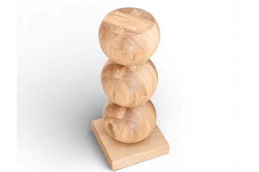 Elegant Bedside Table – Handcrafted Wood with Central Sphere Accent H580 mm