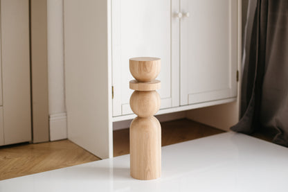 Pied de table basse en bois naturel avec sphère, H500 mm