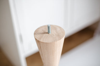 Pied de table basse en bois naturel avec sphère, H500 mm