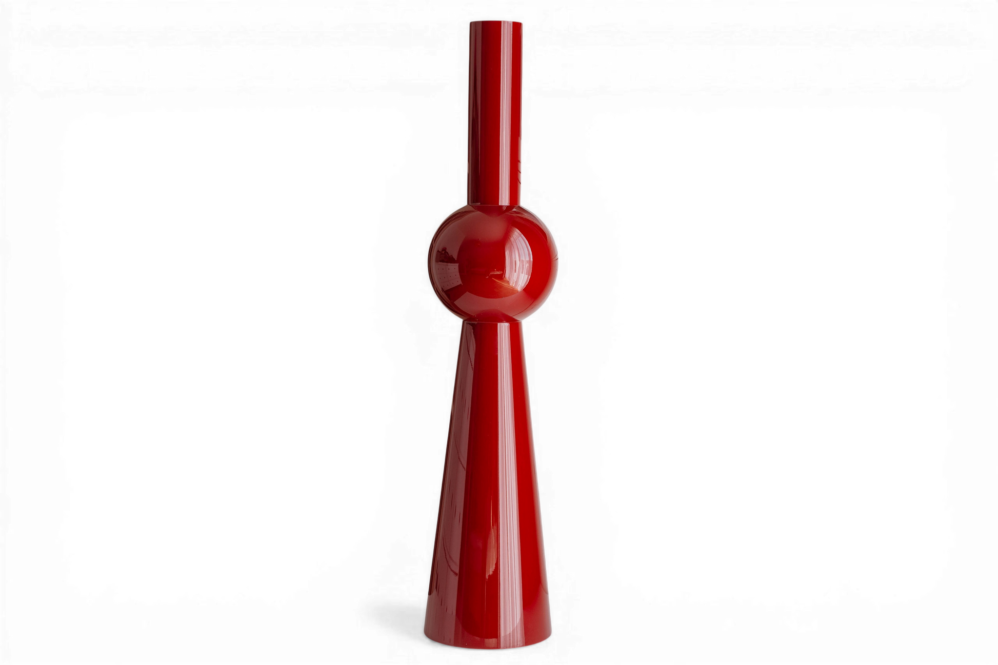 Red leg with a unique design on a white background