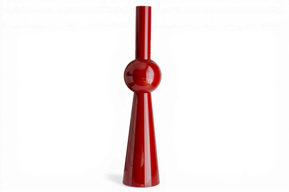 Red leg with a unique design on a white background