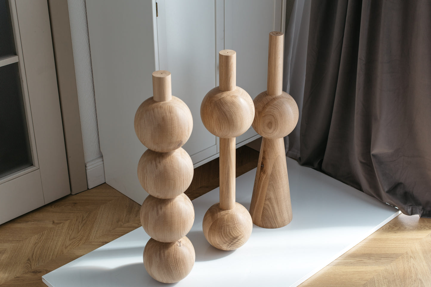 Wooden Furniture Legs With Spheres – Handmade Design, Set of 3, H710 mm