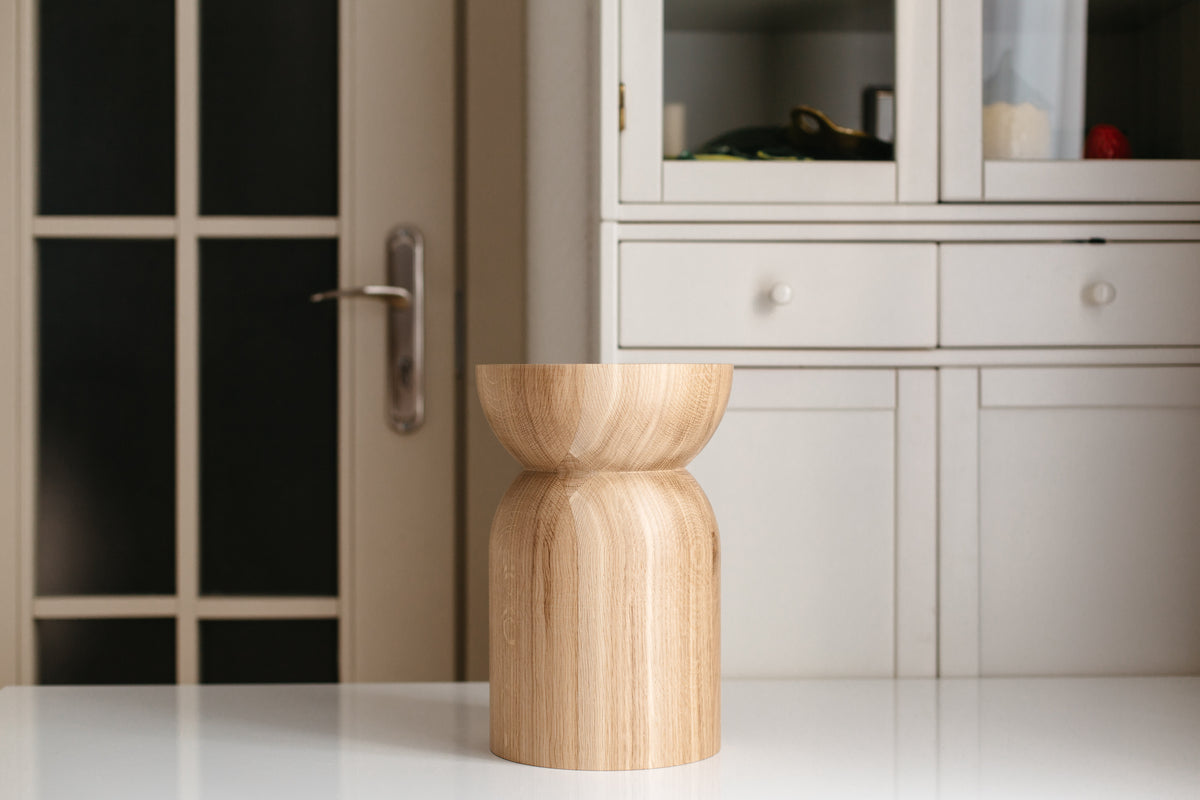 Handmade Wooden Block – Solid Wood with Elegant Round Details H300 mm