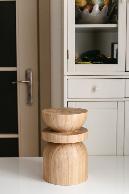 Handmade Wooden Block – Solid Wood with Elegant Sphere Detail H300 mm