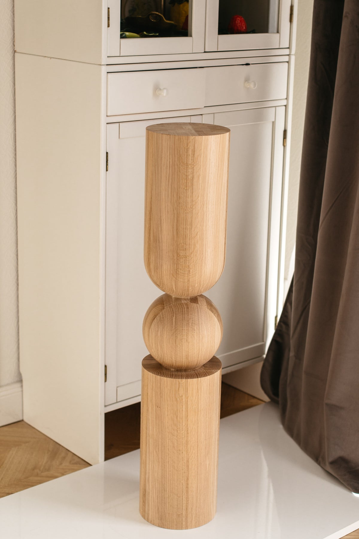 Wooden Table & Bar Leg with Sphere Detail – Handmade Design, H900 mm